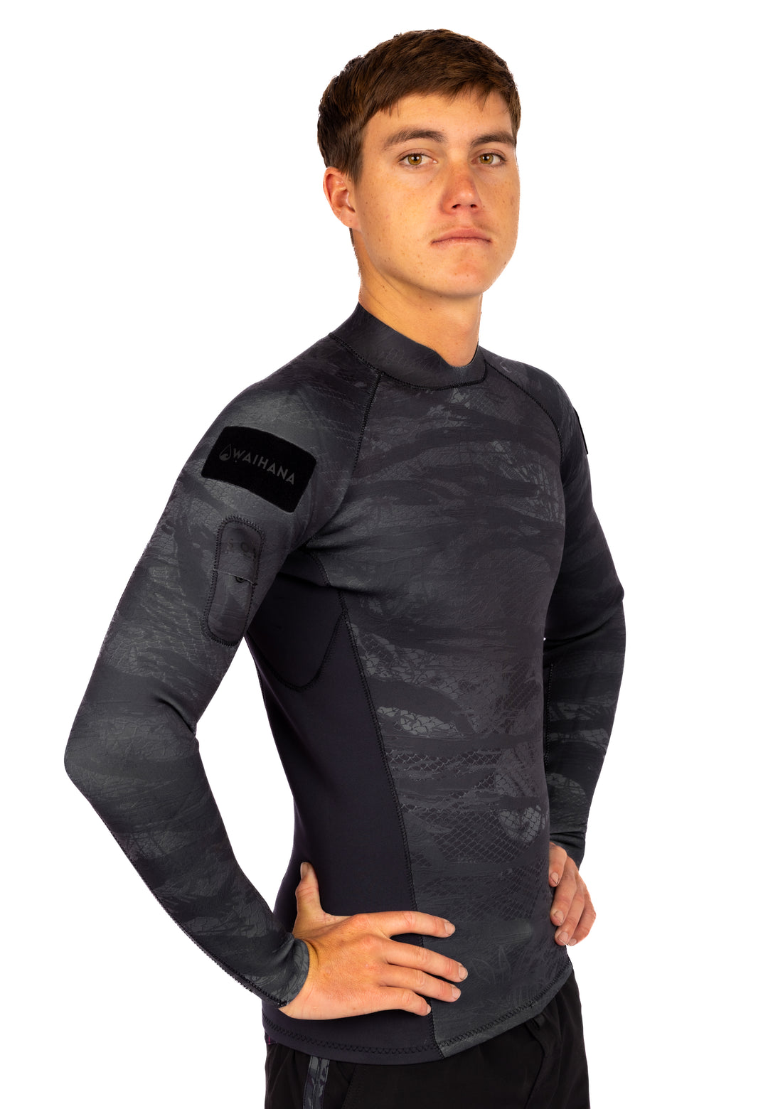 Men's Tropicam Black Rear-zip Surf Top