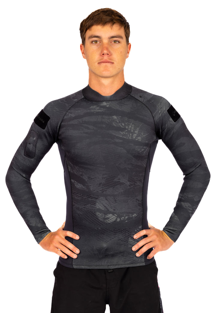 Men's Tropicam Black Rear-zip Surf Top